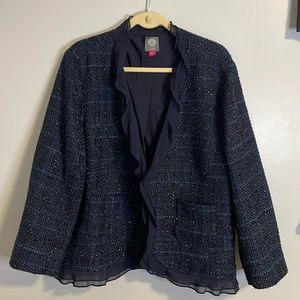 Vince Camuto Ruffle-trim Tweed Blazer w/Metallic Threads